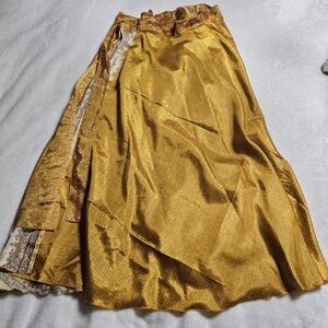 Source Unknown Silk Sari Gold Wrap Midi Skirt